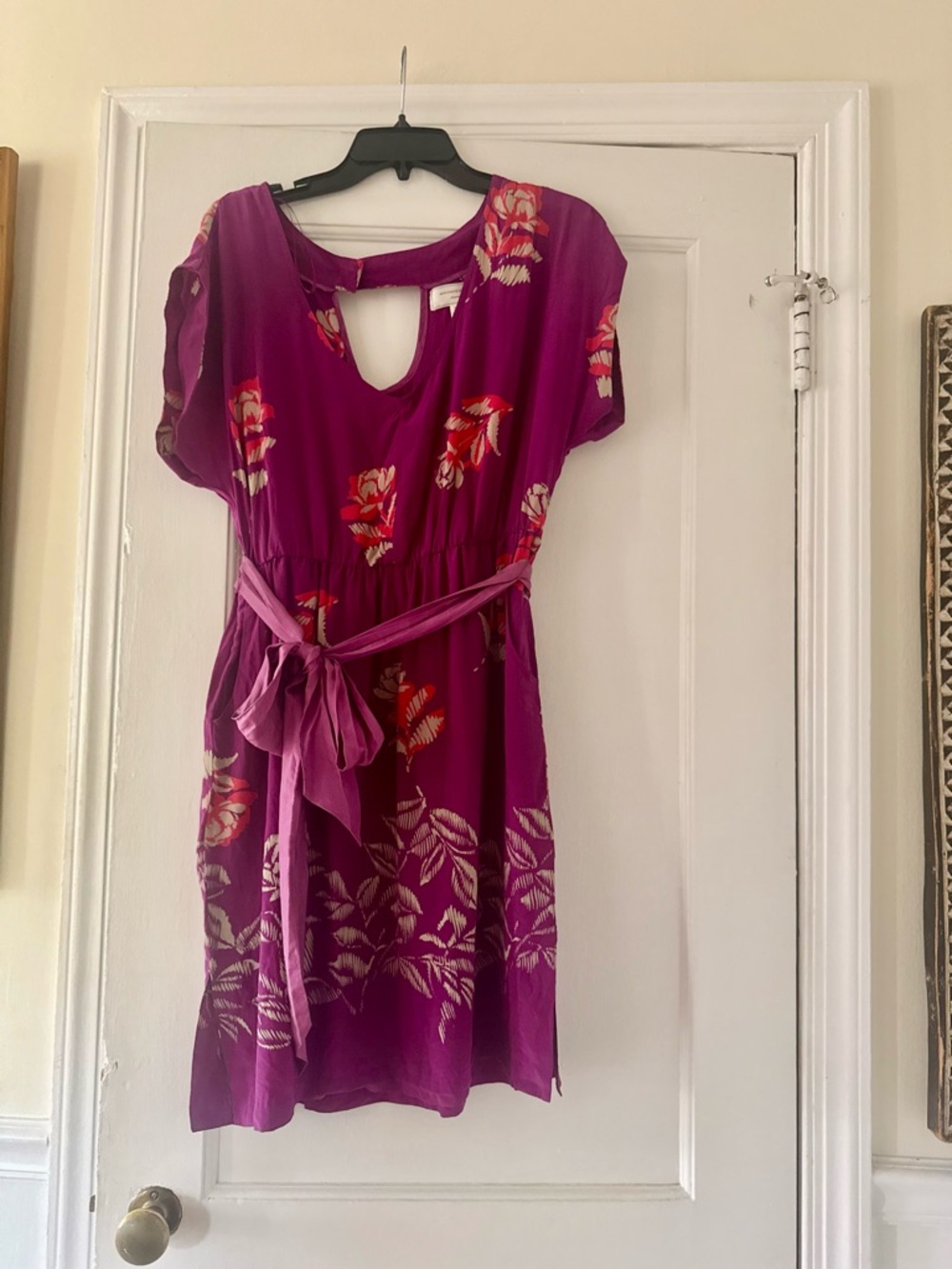 Anthropologie Moulinette Soeurs Purple Floral V-Neck Belted Mini Dress